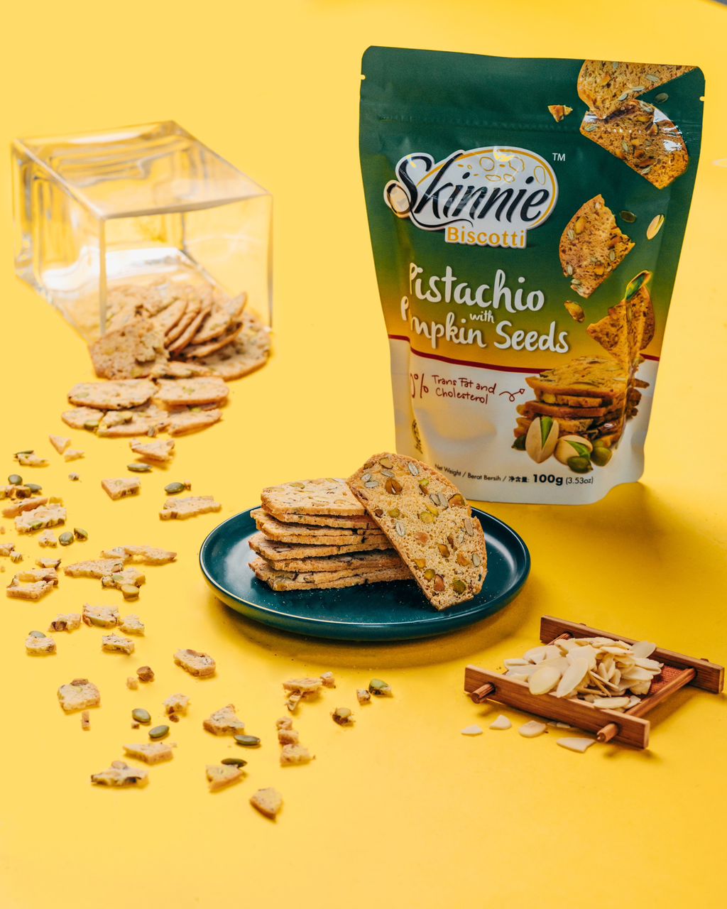 Healthy Snack (Halal): 100g SKINNIE Biscotti: With 5 Different Flavours (Stand Pouch)