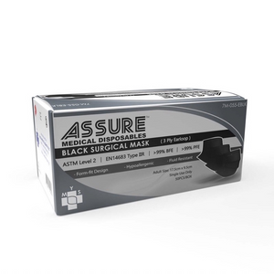 Protection Pack: ASSURE Black Disposable Surgical Face Mask 3-Ply with Earloop  (50 pieces per box)