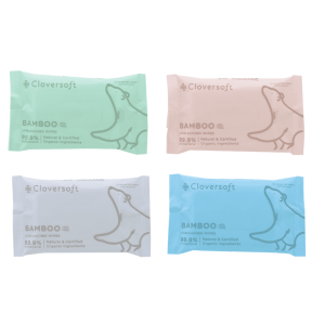 Protection Pack: Cloversoft Mini Unbleached Bamboo Organic Antibacterial Wipes 8s