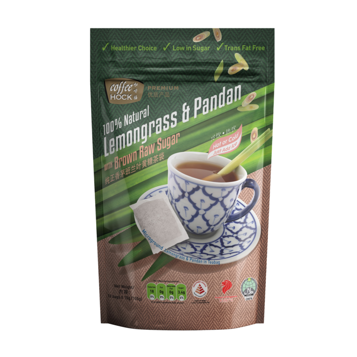 Immunity Pack (Halal) : Coffee Hock 100% Natural Lemongrass and Pandan Teabag with Brown Raw Sugar 10's x 10g