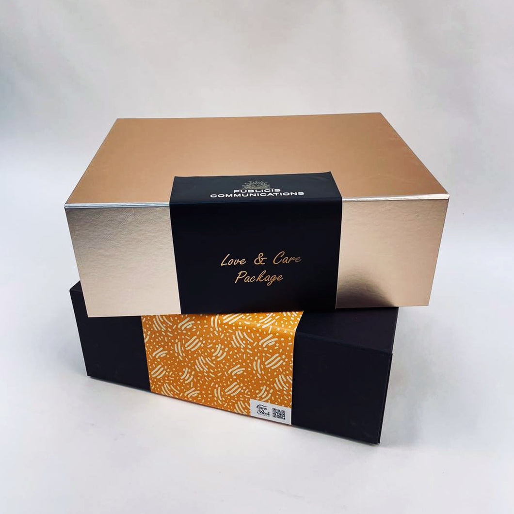 Clamshell Premium Box with Customized Belly Wrap or Sticker- Care Pack Packaging