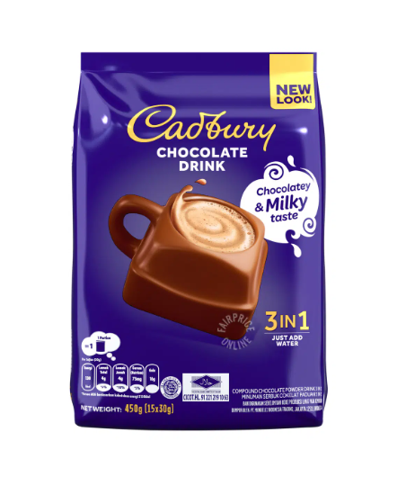 Drinks Pack (Halal): Cadbury 3 In 1 Hot Chocolate Drink (15s x 30g)
