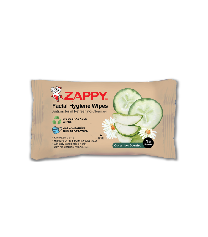 Protection Pack: Zappy Facial Hygiene Wipes 15s (Cucumber Scented)
