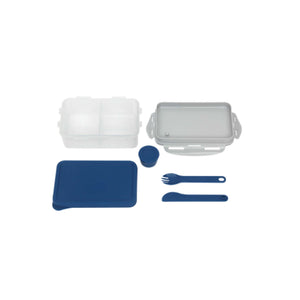 Others: Lock and Lock To-Go Lunch Box w Divider, Spork and Knife 1.0L Rect Blue/ Yellow