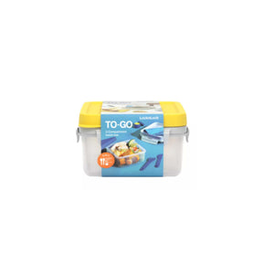 Others: Lock and Lock To-Go Lunch Box w Divider, Spork and Knife 1.2L Square Blue/ Yellow