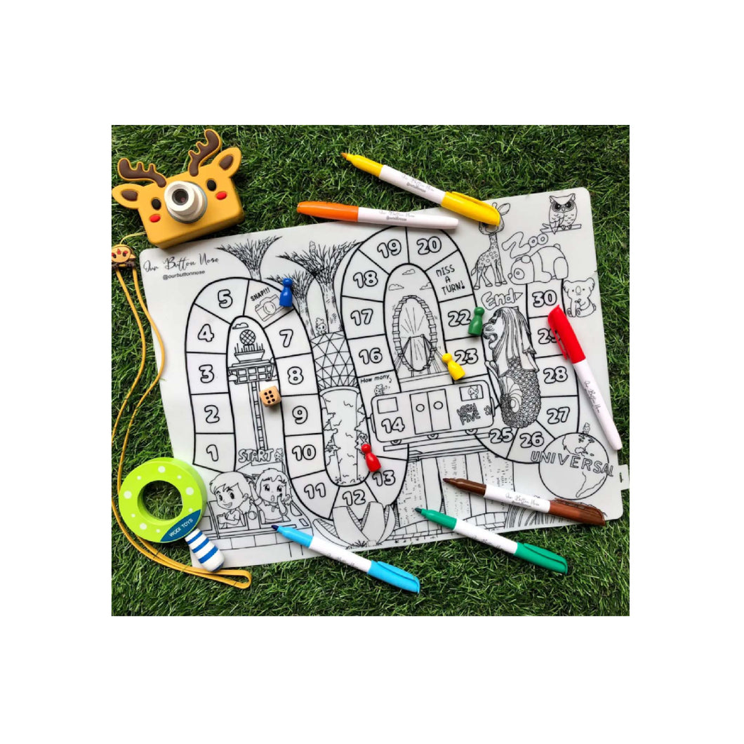 Support Local: Our Button Nose Reusable Silicone Colouring Mat – Singapore Game and Colour Mat (includes 3 pcs of marker)